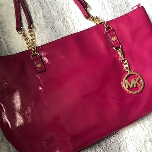 Michael Kors fuchsia pink & gold leather handbag